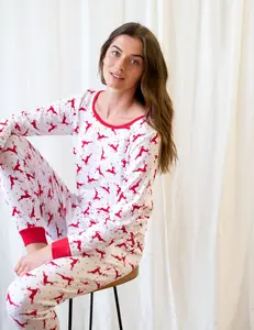 Women's Cotton Red & White Reindeer Pajamas