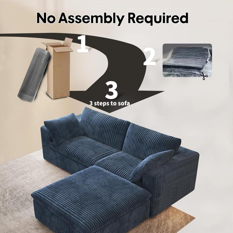 ARCH 78.74" L Shaped Modern Sofa Modular Sectional Cloud Couch with Ottoman,Upholstered Couches with Plush Corduroy Fabric for Living Room Furniture,Bedroom and Apartment,No Assembly Required,Blue
