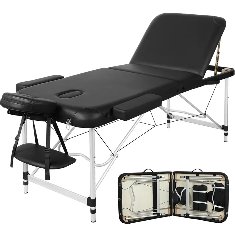 Costoffs Portable Foldable Grooming Table - Salon Equipment with Adjustable Height Aluminum-Wood Frame, 23"/28" Wide 3-Section Design, 220lb Capacity, 36.5" Folded Size, Chrome Clasps Lock Securely, Wipe-Clean Waterproof PVC, Carry-Bag Ready, Easy Setup