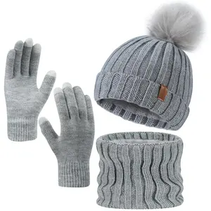 Premium Winter Beanie Hat Scarf Gloves Combo 3PCS Unisex Cold Weather Set with Double Layer Brim Touchscreen Gloves Comfortable Stretch Knit for Daily Outdoor Use Ideal Seasonal Gift for Family & Friends
