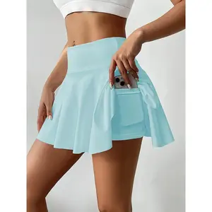 With Pocket Solid Color Sports Skorts, Women's Golf Running Tennis Active Skirts Activewear