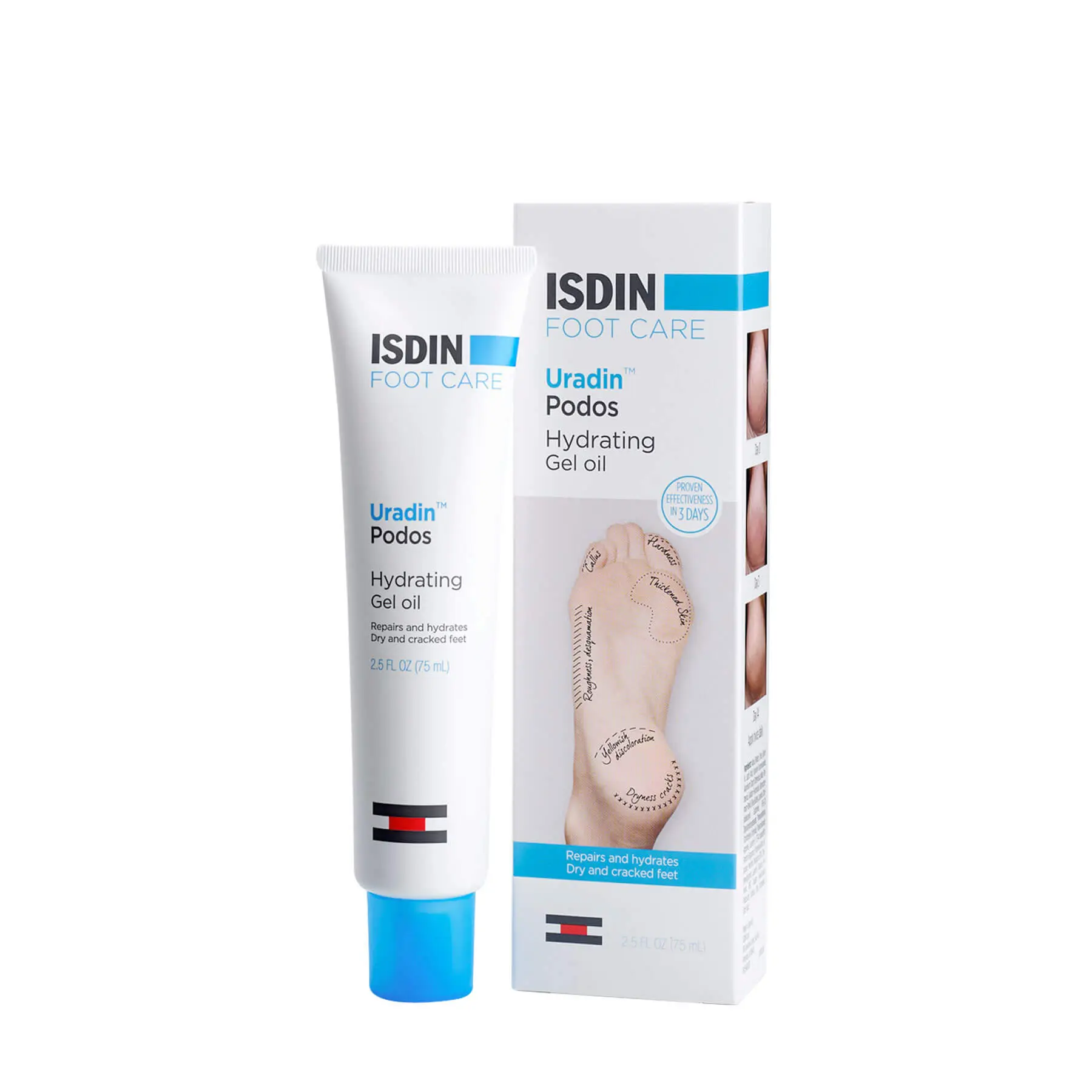 ISDIN Foot Care Cream Uradin Podos Gel Oil 10% Urea 2.5 Fl Oz, Hyaluronic Acid, Moisturizer, Lightweight