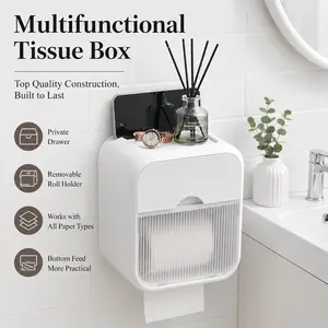 Wall-Mounted Waterproof Bathroom Organizer - Paper Towel Dispenser, Toilet Paper Holder, Hygienic Napkin Storage Rack (Home & Bathroom Supplies, Toilet Accessories)