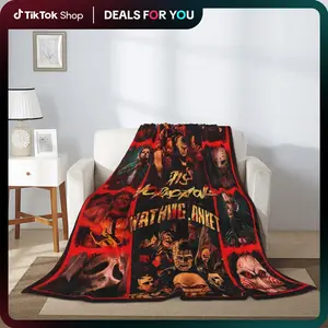 Horror Movie Haunted Throw Blanket, Spooky Character Flannel Blanket Scary Halloween Decor, Bed Sofa Couch Car Travel Home Bedding Blankets Gifts for Movie Night Fan Men Women Adults Boys Girls