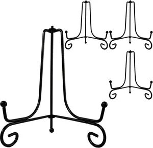 4PCS Premium Black Iron Plate Stands for Display 6 Inch, Decorative Solid Metal Plate Holders for Displaying, Mini Easel, Frame, Book, Card, Plaque, Bowl, Picture Stands for Display HENABLE
