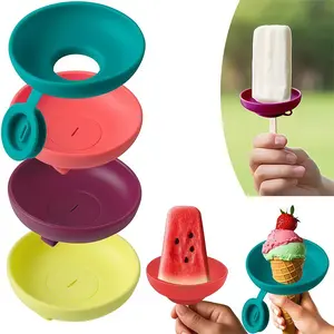 4pcs Silicone Ice Cream Holder Stand Set, Summer Popsicle Holder, Leak-Proof Cone Support with Drip Guard, Portable Youngsters's Ice Pop Mold Tray for On-The-Go Snacks - Dishwasher Safe