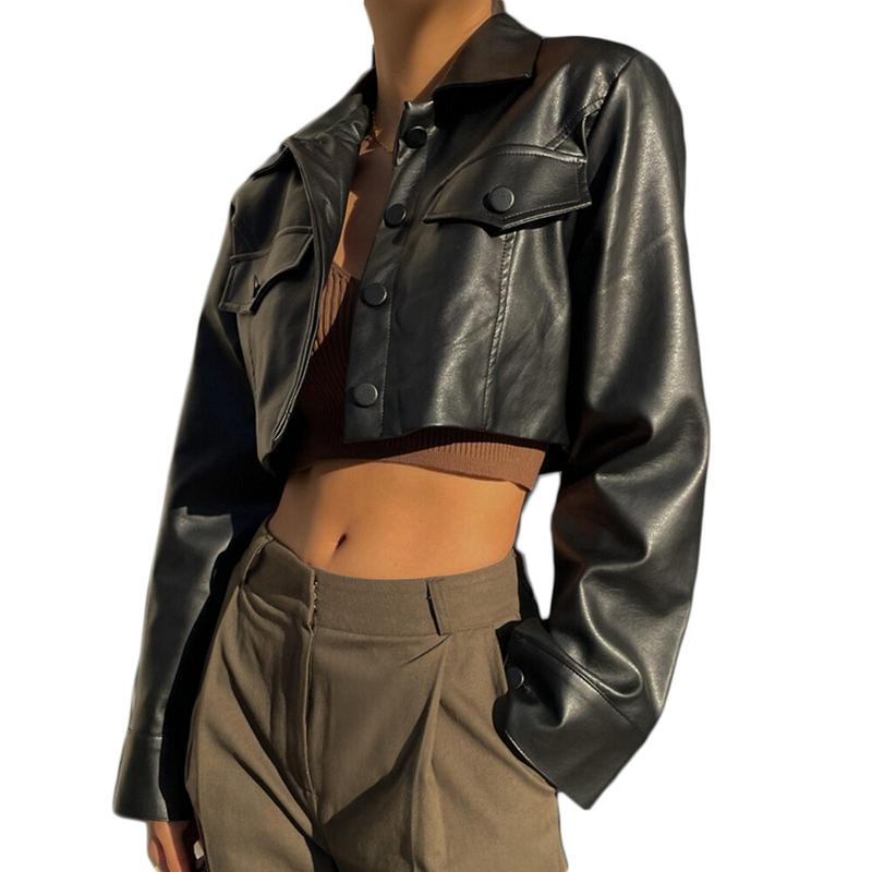 Women Crop Leather Jacket Solid Color Casual Long Sleeve Button Down Jacket Fall Outwear Coats Love Polyester Spring Tops Outerwear Black Fitted Women Crop Leather Jacket Solid Color Casual Long Sleeve Button Down Jacket Fall Outwear Coats Love Polyester Spring Tops Outerwear Black Fitted