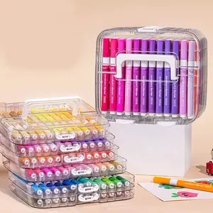 Vibrant 36/72 Color Acrylic Markers Set with Movable Transparent Packaging for Kids & Adults Durable Felt Tips Easy Identification Washable Ink