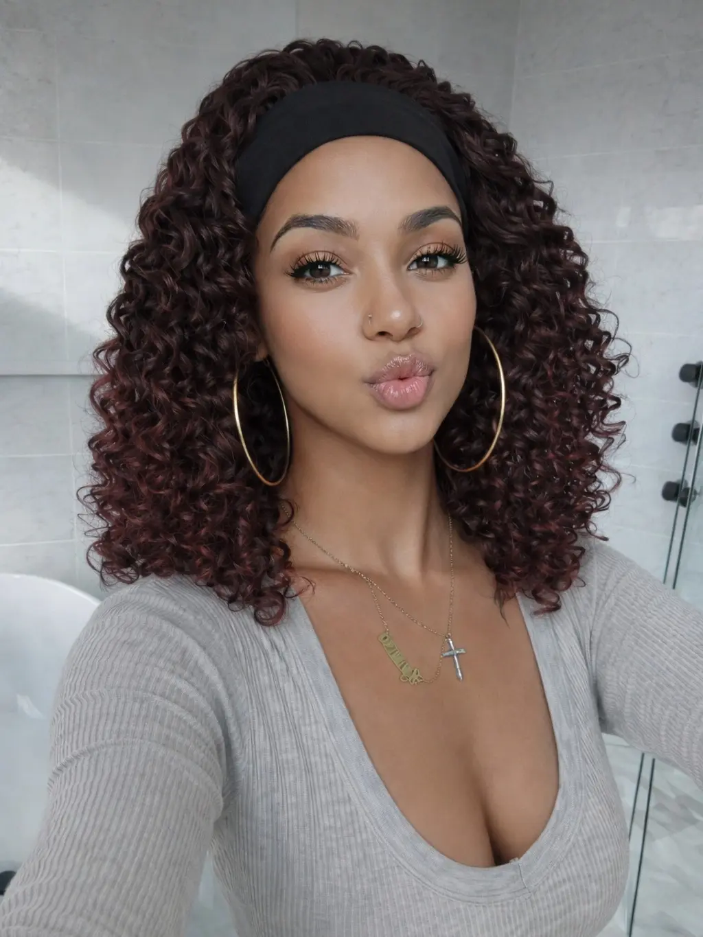 VOSILK Headband Wig Deep Wave 12 Inch Sythetic Hair Headband Wig Curly hair Glueless Hair Wigs Machine Made No Lace deep Curly Headband Wigs