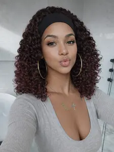 VOSILK Headband Wig Deep Wave 12 Inch Sythetic Hair Headband Wig Curly hair Glueless Hair Wigs Machine Made No Lace deep Curly Headband Wigs
