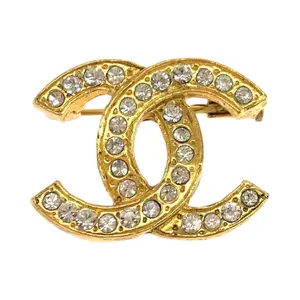 Pre-owned CHANEL Brass Small Leather Goods Coco Mark Rhinestone Brooch