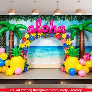 1PC, Aloha summer beach party background fabric, tropical ocean and palm tree with pineapple theme photography background, polyester material,suitable for photo booths, parties, birthdays, Hawaiian celebrations, and indoor and outdoor home wall decoration