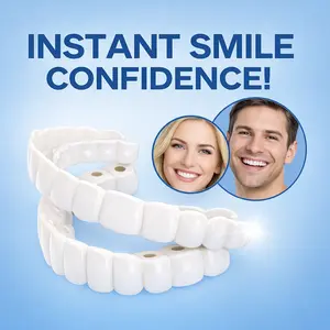 [3 PACK] Instant SnapOn Veneers Teeth Whitening Smile Cover Ceramic Temporary, Comfortable Fit Reusable Moldable False Teeth Protection for Men Women Photo Ready New Year Gift