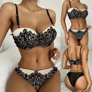 Lingerie Set for Women plus Size Lace Crochet Embroidery Push up Bra High Waist Panty Set Two Piece Sets Ropa Interior Lenceria Womenswear Comfortable