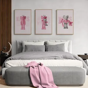 Kaws Poster Pink Grey, Hypebeast Toys Poster, Figure Printable Wall Art, Gift for Girlfriend Decor Room