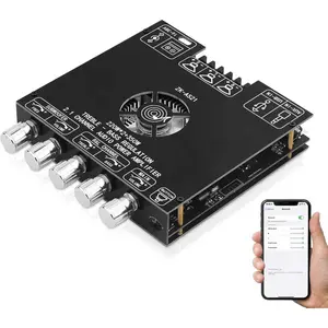 Bluetooth 5.1 Audio Amplifier Board, ZK-AS21 2.1 CH 220W x 2 + 350W HiFi Subwoofer Power Amp Mini Digital Audio Amp Module for Home Speakers(30-220W, 3-8Ohms), DC 16-38V, BT USB AUX Input