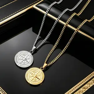 Men's Stainless Steel Compass Pendant Necklace Vintage Navigator Explorer Design Durable Masculine Jewelry Perfect Gift for Men Husband Boyfriend