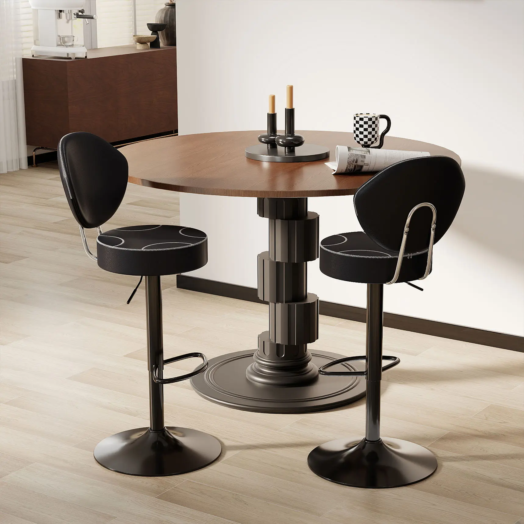 NUSETX Bar Stools with Back, Modern Swivel Counter Height Barstools with Footrest, Tall Armless Faux Leather Bar Chairs with Adjustable Height for Kitchen Island