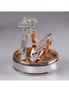 Three-piece ring - Rose gold multi-color shining zirconia ring - Exquisite engagement ring for European and American ladies