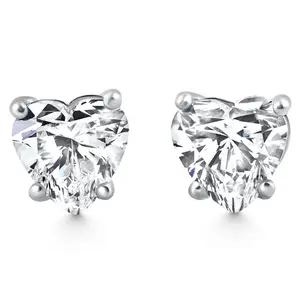 2Ct TW Heart Shape Diamond Studs Lab Grown 14k White Gold