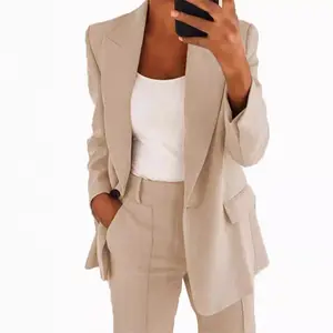 Women 2 Piece Outfits Plus Size Women Business Casual Sets Dressy Blazer Jackets Straight Leg Pants Button Elastic