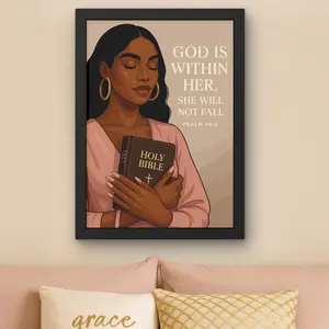 [SALE UP TO 40%] [Unframed] God Is Within Her Digital Wall Art Psalm 46:5 Christian Print Black Woman Bible Verse Poster Faith Home Decor Motivational Scripture Artwork