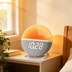Natural Dawn Simulation Digital Bedside Clock, suitable for apartment and leisure room, perfect for students workers and elders, colorful ambient light energy saving LED, soft light projection stable timing home decor gadget