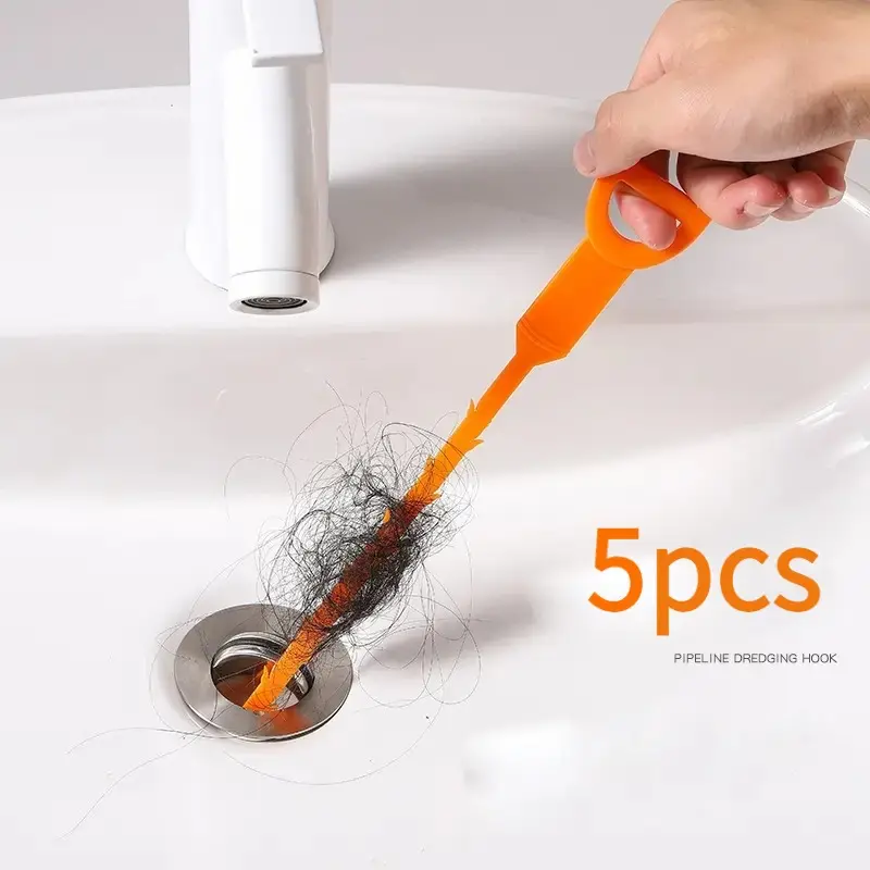5pcs Hair Drain Clog Remover, Sewer Hair Catcher, Pipe Dredging Tool, Drain Hair Remover Tool For Sewer, Kitchen Sink, Bathroom Tub, Powerful Pipe Dredging