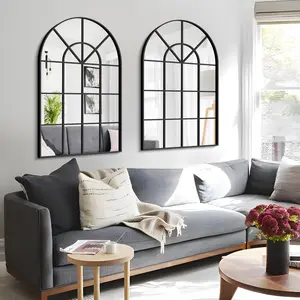 New Arched Wall Mirror 24x36 inch Window Mirror Black Arch Mirror for Wall Black Window Pane Mirror Arched Mirror for Living Room Bedroom Entryway Hanging or Leaning Against Wall Decor Metal