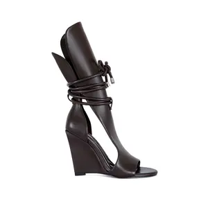 DOUMA-CHOCOLATE WRAP-AROUND WEDGE SANDAL BOOTIE