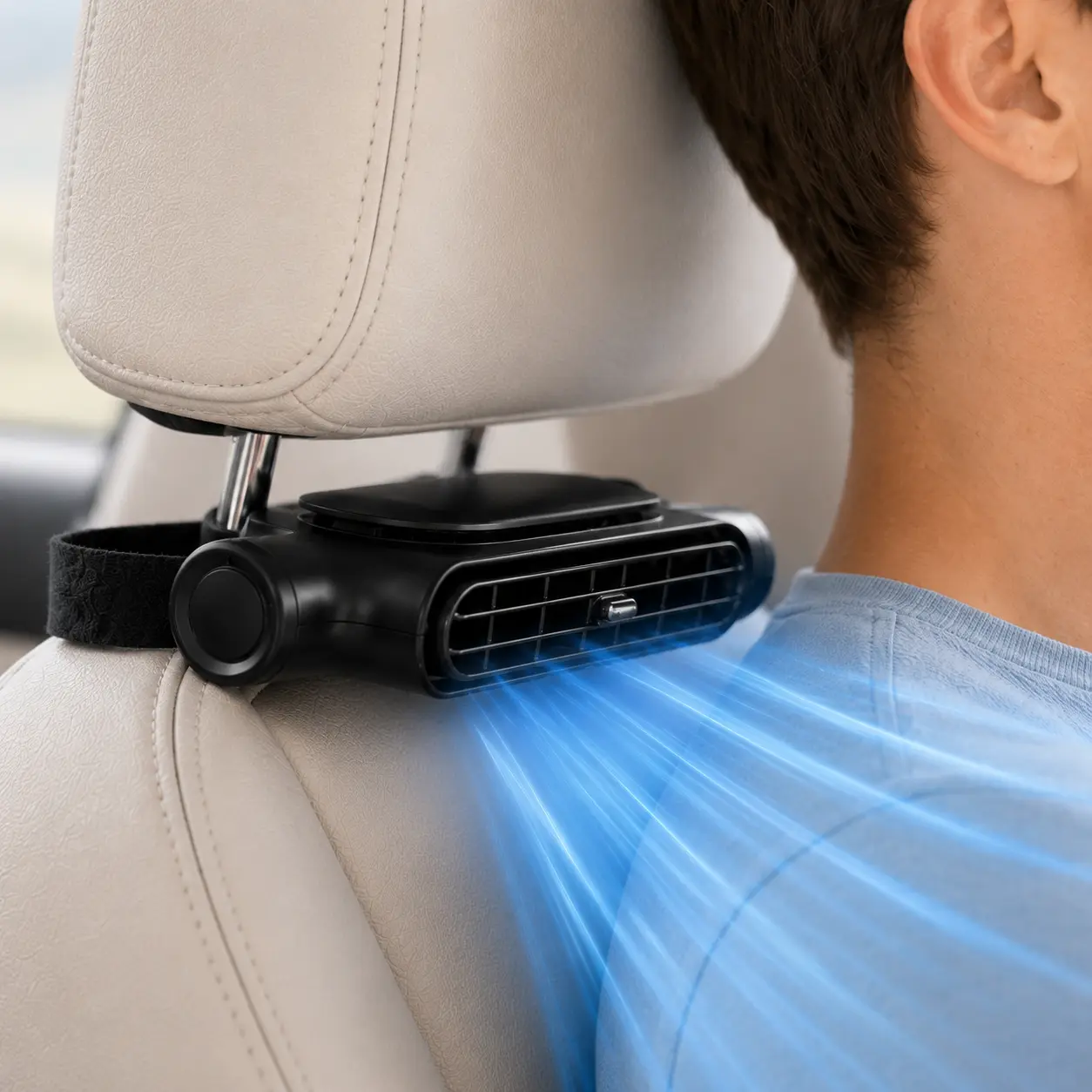 Car Backseat Fan, USB Powered Car Seat Headrest Fan, Strong Wind & Quiet, Summer Car Air Cooler for Kids Adults