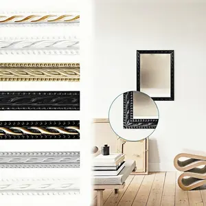 3 Meter/118.11inch Long PVC Molding Trim - Peel & Stick Removable Wall & Ceiling Paneling with Glossy, Elongated Striped Panels Suitable for Mirror Frames, Picture Frames - DIY Installation