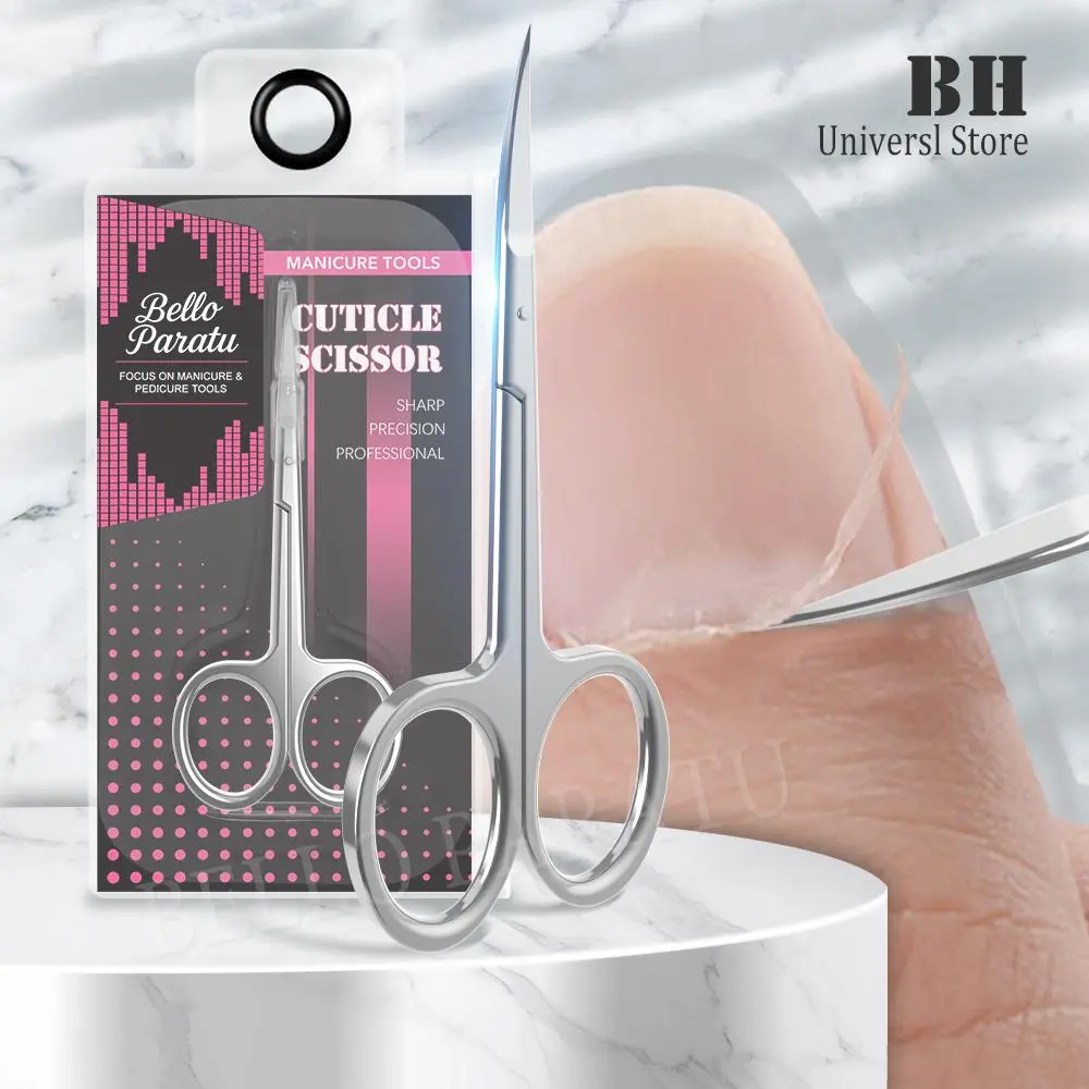 1Pcs Cuticle Scissors Nipper Curved Stainless Steel with Tip Grooming Blades Women Men Dry Skin Nail Scissors Manicure Tools