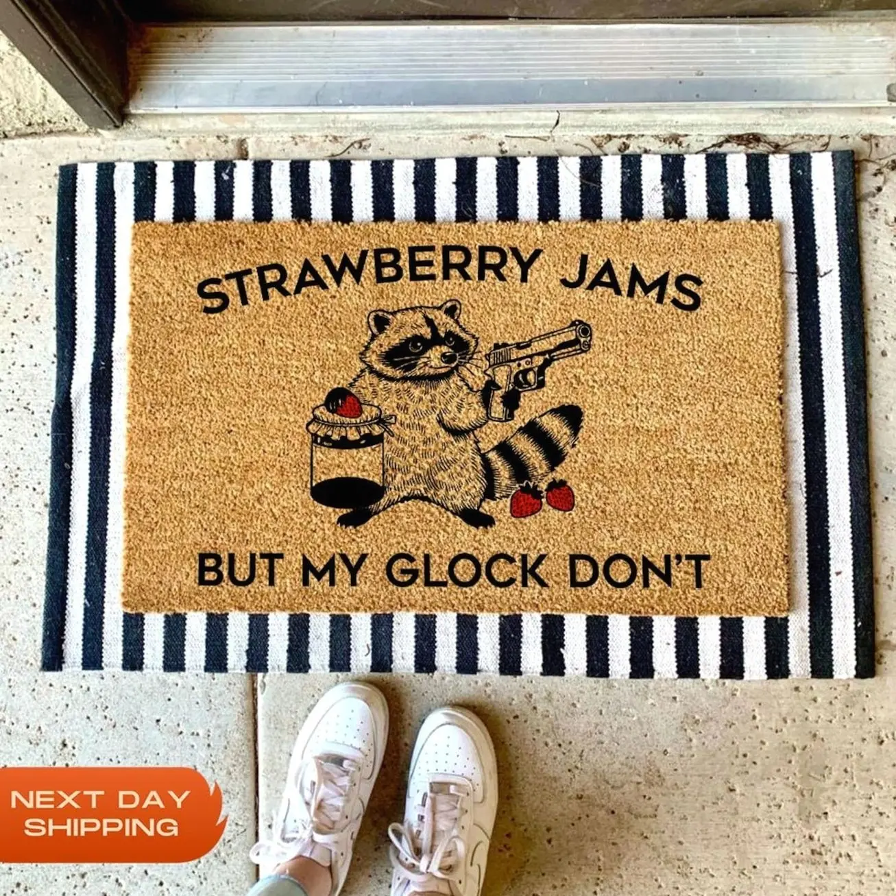 Strawberry Jams But My Glock Don't Doormat, Housewarming Gifts, Funny Doormat, Apartment Doormat