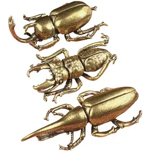 3 count/Set Solid Copper  Beetle Decorations Brass Taurus  Miniature Figurines Long Horn  Desk Decoration Crafts  Brass    Living Room Ornaments