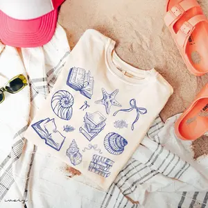 Comfort Colors Comfort Colors Book Girl Summer T Shirt, Beachy Book Shirt, Bookish Beach Coverup, Coquette Beach Tee, Seashell Graphic Shirt, Mermaidcore Coconut Girl Outfit