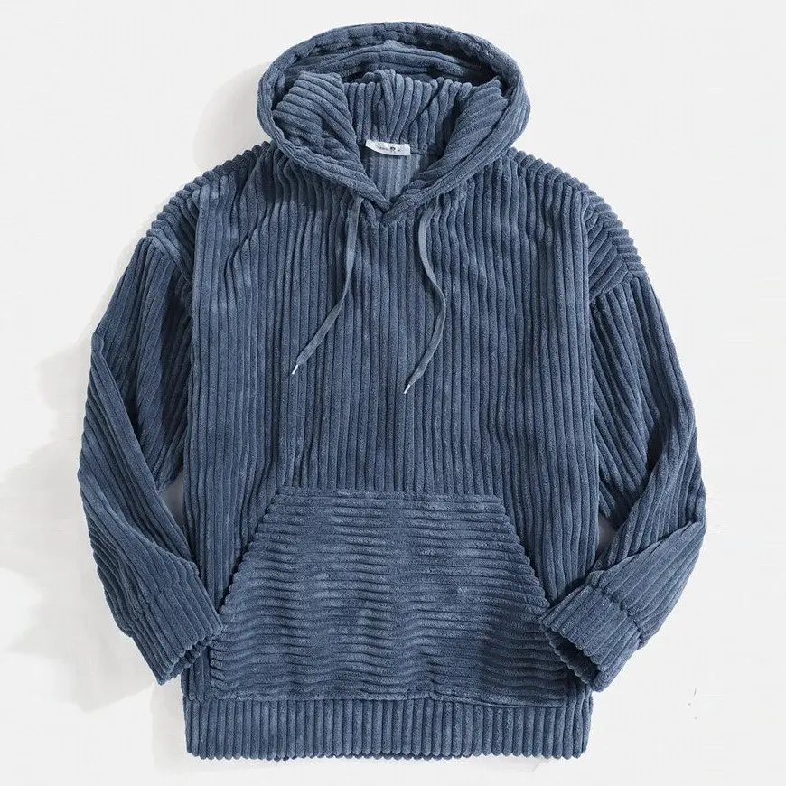 Men’s Autumn/Winter New Hooded Sweatshirt, Thick Flannel Long Sleeve Solid Color Hoodie with Pockets