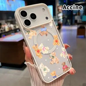 Magnetic Phone Case Compatible with iPhone 17 Pro Max 16 Plus 15 14 13 12 11 Air E Teddy Bear Reverie Clear Acrylic Hard Back Soft TPU Edge Non-Yellowing Protective Cover