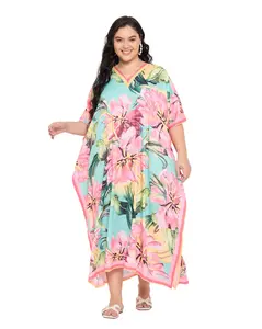 Gypsie Blu Caftans for Women Plus Size Polyester Beach Kaftan Cover Up African Long Kimonos Printed House Dresses (Pink)