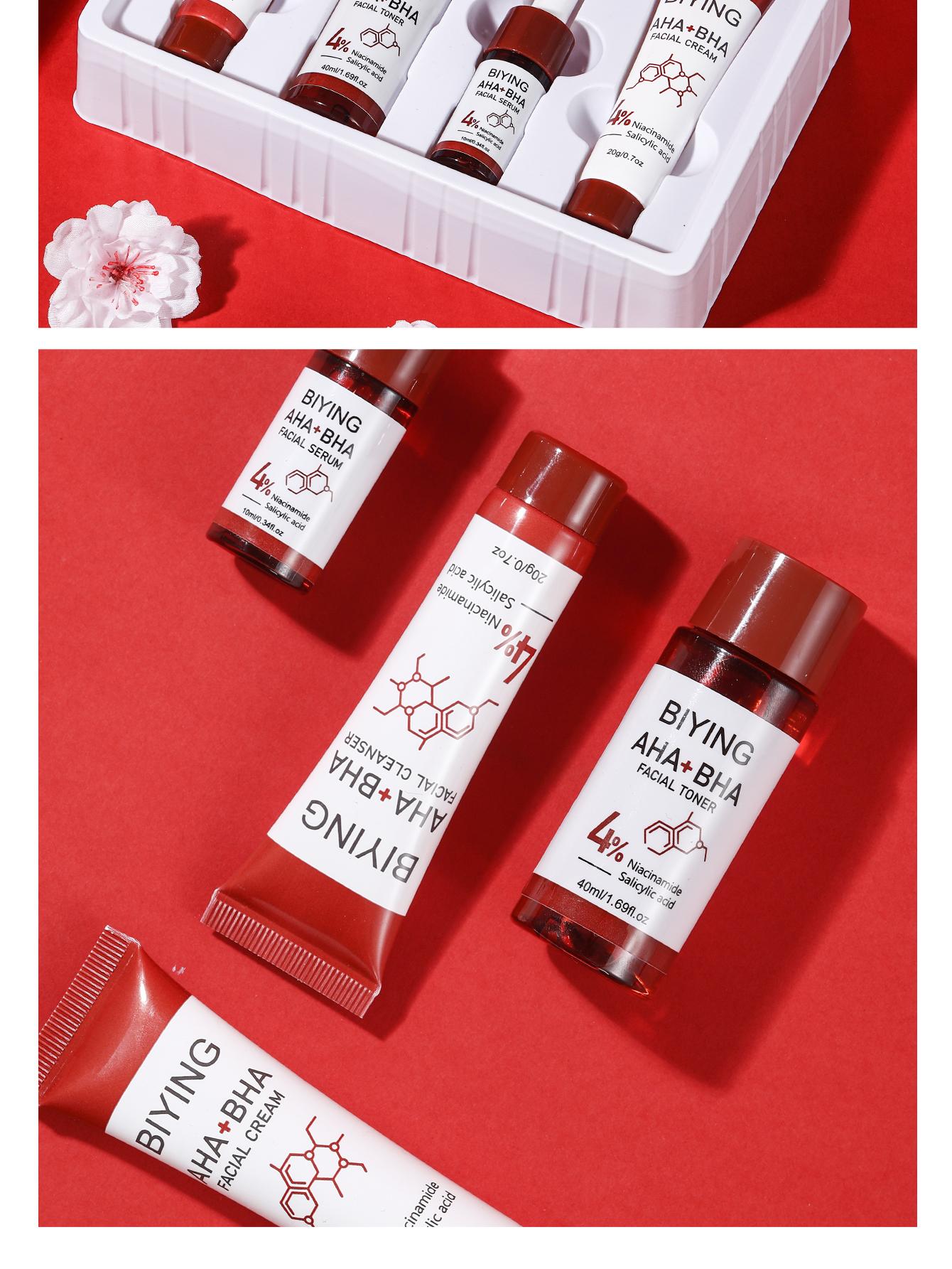 4-Piece AHA BHA Travel Skincare Set | Gentle Exfoliating Routine - Cleanser, Toner, Serum & Moisturizer For Women & Teens, Korean Hydrating Daily Facial Care Gift Set Moisturizing