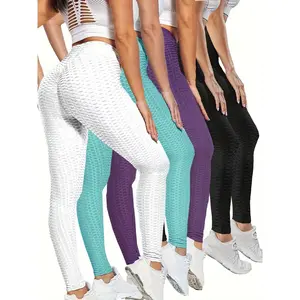5-piece set of honeycomb sports running leggings, high-waisted fitness yoga leggings, women's sportswear
