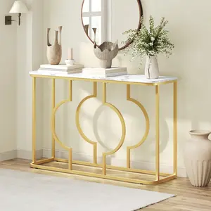 MAHANCRIS Stylish Gold Console Table with Geometric Metal Frame, Narrow 47.2‘’ Long Sofa Table for Living Room, Entryway, Hallway, Foyer, Marble White and Gold #SpringSale #BigSpringSale