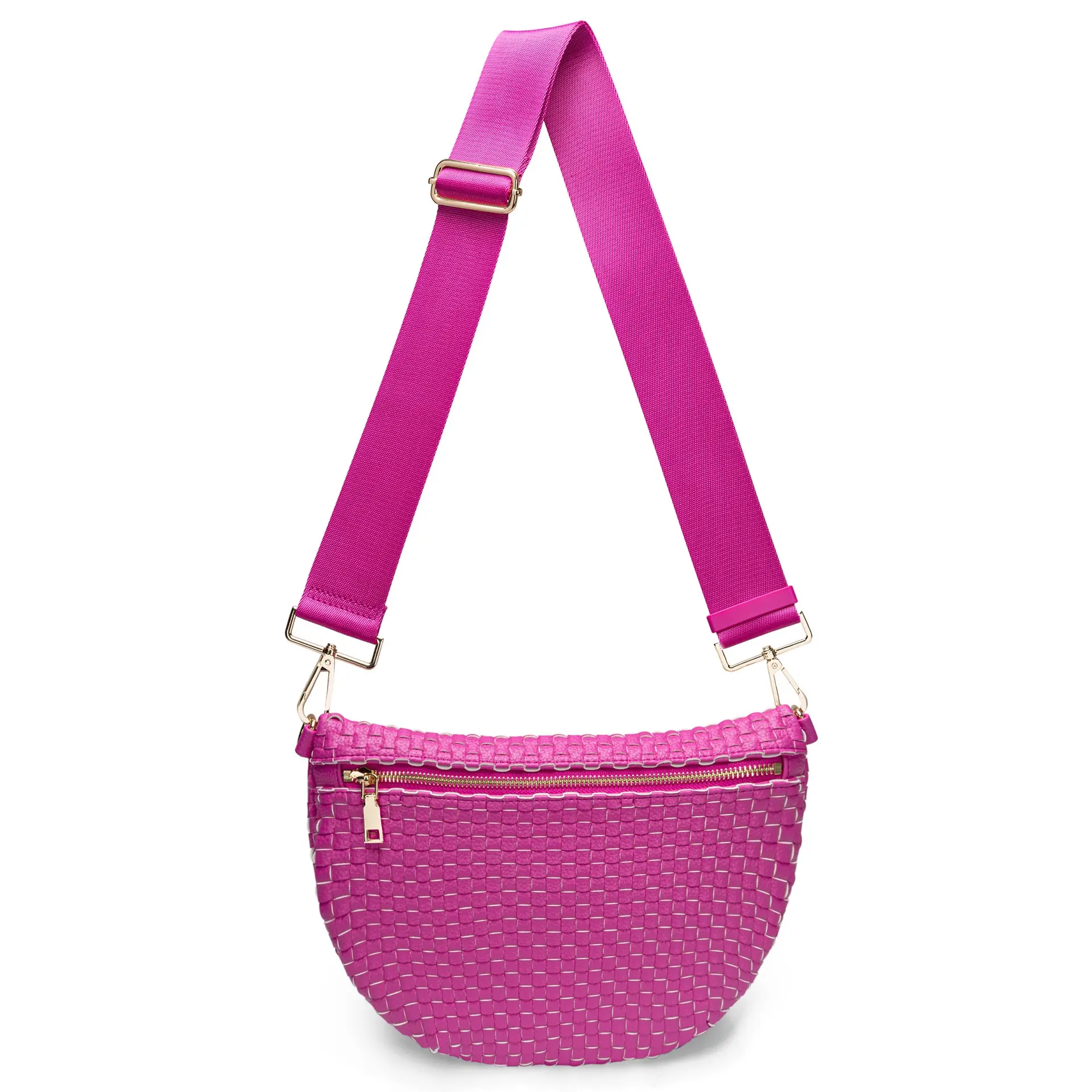 [CC SHOP]Woven Crossbody Fanny Pack for Women, Crescent Sling Chest Bag with Adjustable Wide Strap, Lightweight Woven Texture Waist Purse Casual Travel Shoulder Bag Multiple Colors