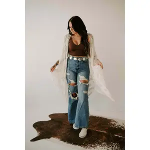 Whimsy + Lace Kimono - Natural Polyester Coat for Women with Embroidered Detail and Comfortable Fit