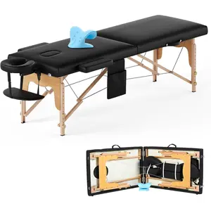 Portable Massage Table with Neck Stretcher, Adjustable Lash Bed Massage Bed Tattoo Table for Eyelash Extensions Beauty Tattoo,Black