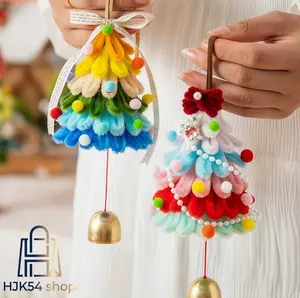 2PCS Handmade Pipe Cleaner Christmas Tree Ornament, Cute Bell Hanging Decoration with Gift Bag, Aesthetic Holiday Decor for Car, Home, Party, Unique Christmas Gift for Friends, Family