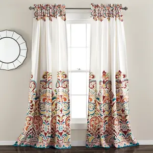 Lush Decor Clara Light Filtering Window Panel Set with Paisley Printed Curtains & Telescopic Rod for Home Decoration & Privacy Grommet Curtains