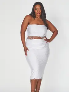 PLUS SIZE RHINESTONE TUBE TOP AND MIDI SKIRT SET