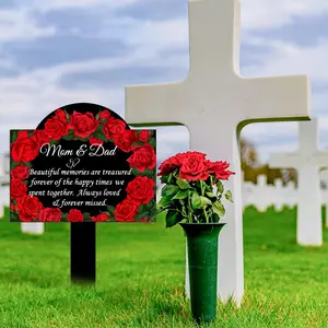 Cemetery Memorial Post, Creative Rose Design, Waterproof Acrylic Material, 27cm x 16.9cm, Garden Grave Decoration, Outdoor Yard Ornament