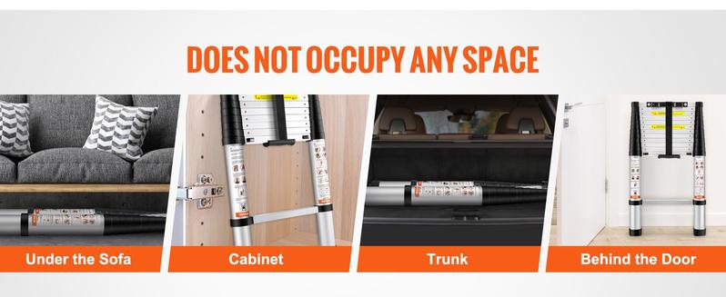 VEVOR Telescoping Ladder, TikTokShopBlackFriday, Aluminum One-button Retraction Collapsible Extension Ladder, Capacity with Non-slip Feet, Portable Multi-purpose Compact Ladder for Home, RV, Loft, ANSI Liste